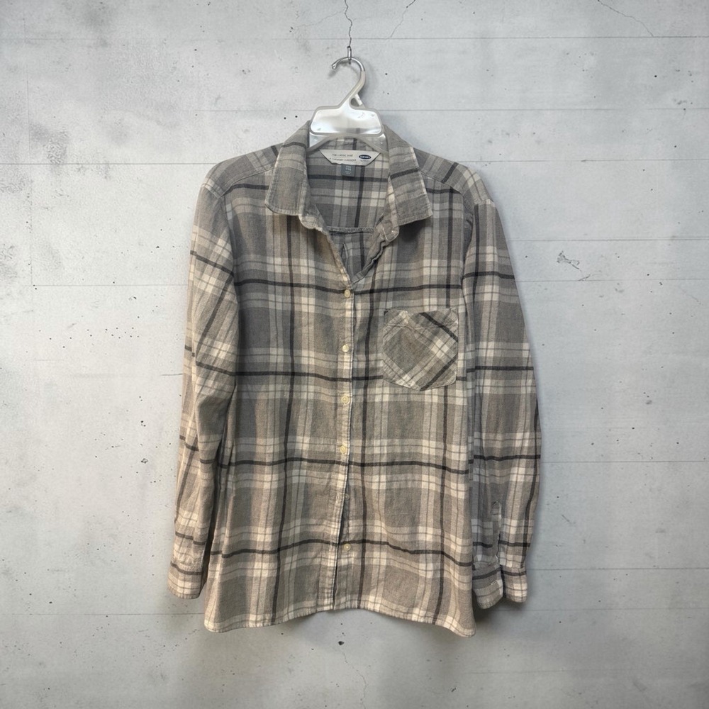 Gray Plaid Flannel Shirt Womens XXL Soft Grunge Coastal Fall Layer Old Navy